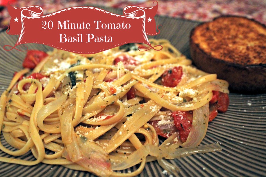 Looking for a super easy vegtarian pasta dish? This delicious tomato basil pasta dish can be ready on the table in 20 minutes.