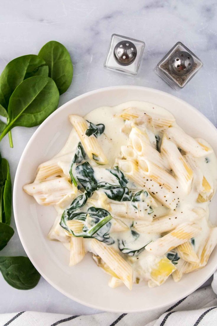 Easy Creamy Spinach Artichoke Penne Recipe