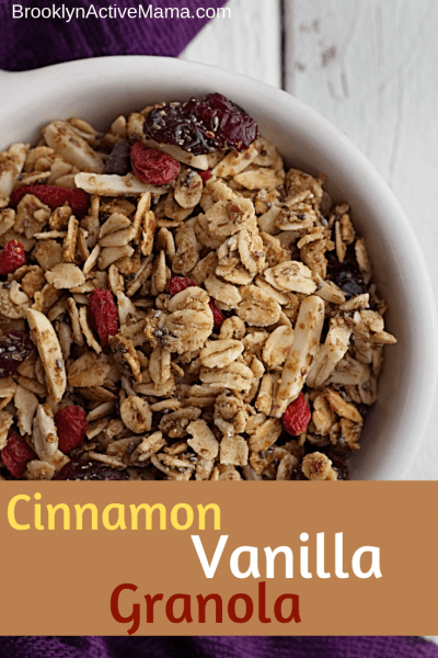 Check out this amazingly tasty Cinnamon Vanilla Granola Recipe! Perfect for any parfait, or easy healthy snack for the kids! #healthyeats #granola