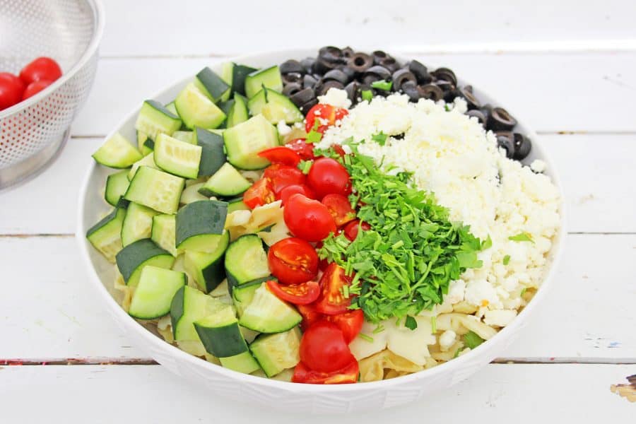 Check out this pretty amazing Tomato Cucumber Greek Pasta Salad that is perfect for any summer soiree (or any time you are in the mood for pasta salad!)