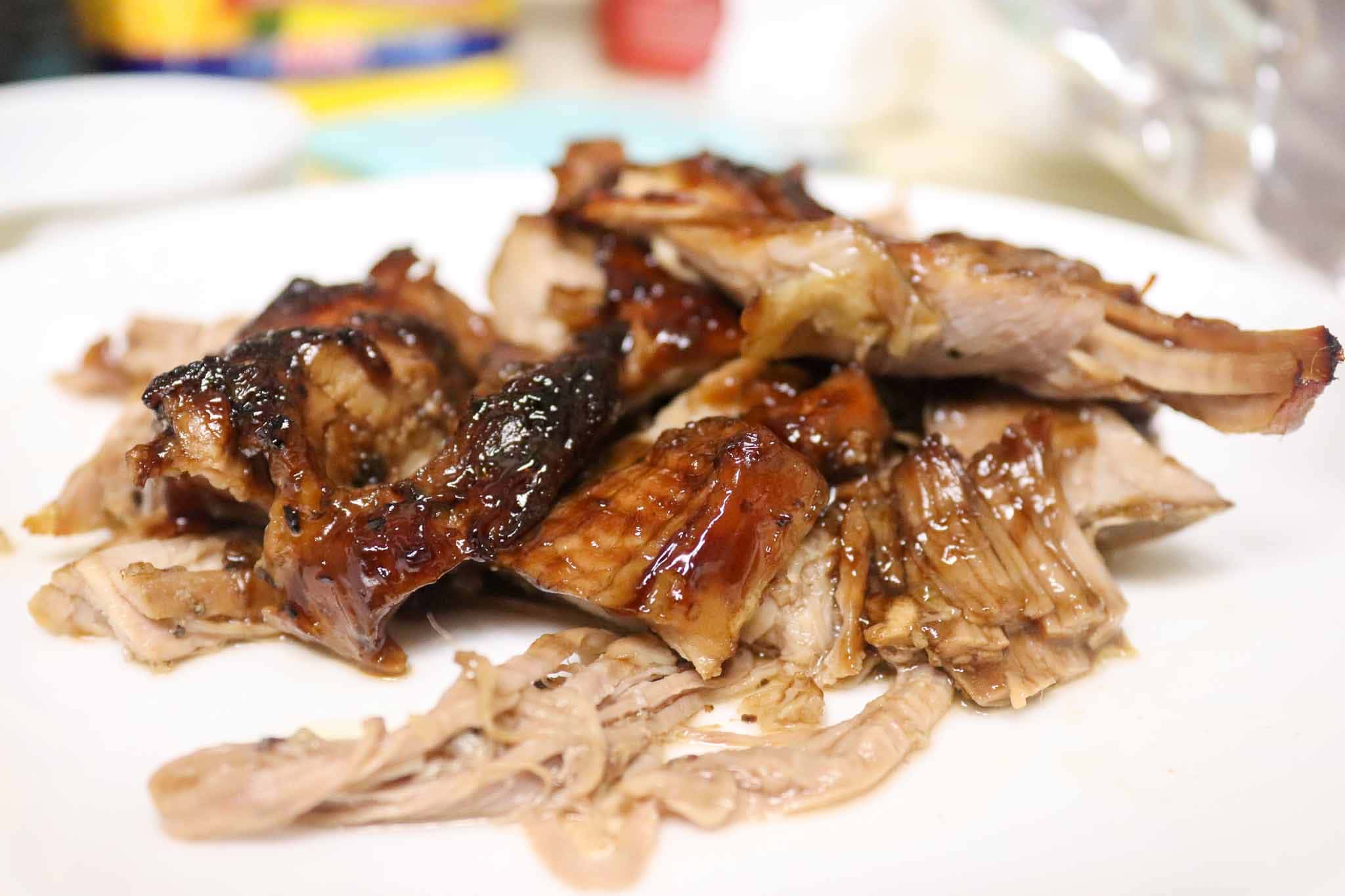 Crockpot Brown Sugar Balsamic Pork Tenderloin on a white plate