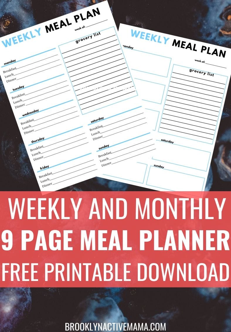 Here is a super helpful free weekly and monthly meal planning printable to get you right for the new year and beyond. This will help you plan healthy and nutritious meals for your family--this printable includes recipe cards, grocery list, weekly meals at a glance, monthly meals at a glance, school lunches for the week and more!