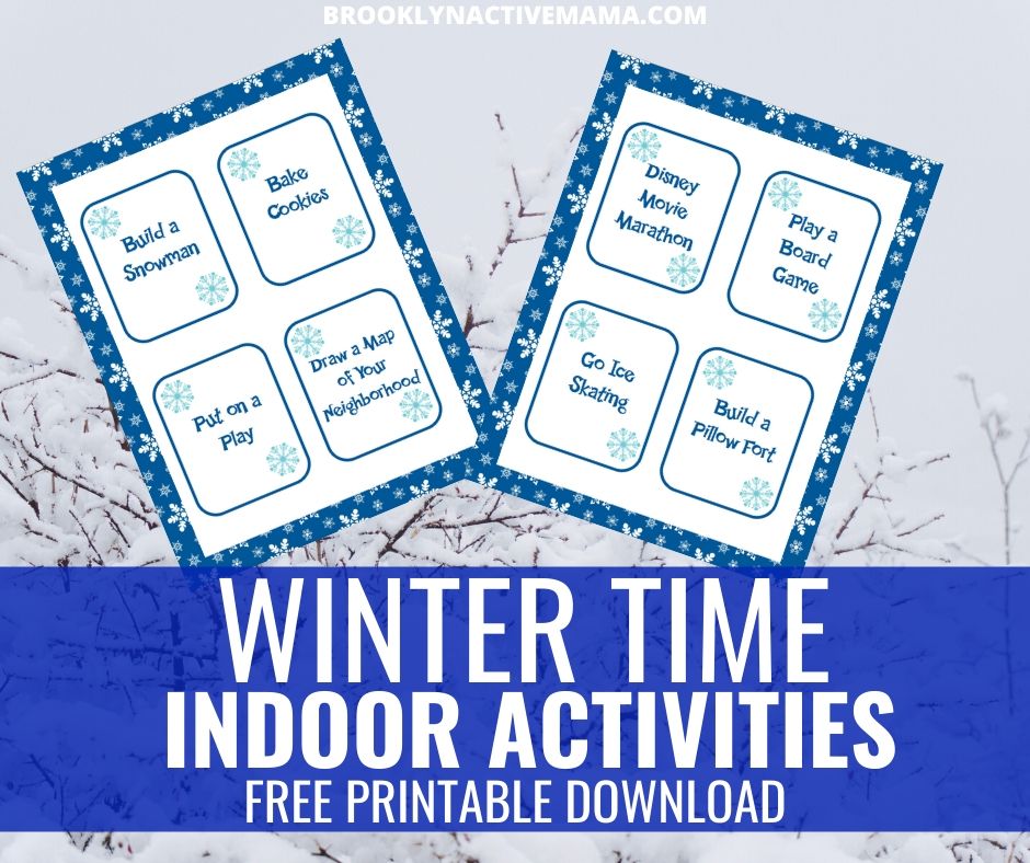 Bored on winter break? Check out this free printable download full of 20 indoor winter activities to keep your kids busy and active! There are ideas for kids and adults that you can do at home or in school. This is great family fun for all members of the family! #winterbreak #winteractivities #winterfun