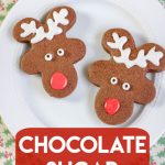 These chocolate sugar cookies look just like gingerbread but without the gingerbread taste! These are so fun to decorate any way you want for the holidays. The kids will love this easy recipe too! Holiday baking has never been so much fun. You can use a variety of cookie cutters including reindeer, Christmas Tree, snowflake, snowmen and so much more. #christmascookies #holidaycookies #reindeercookies #holidaybaking