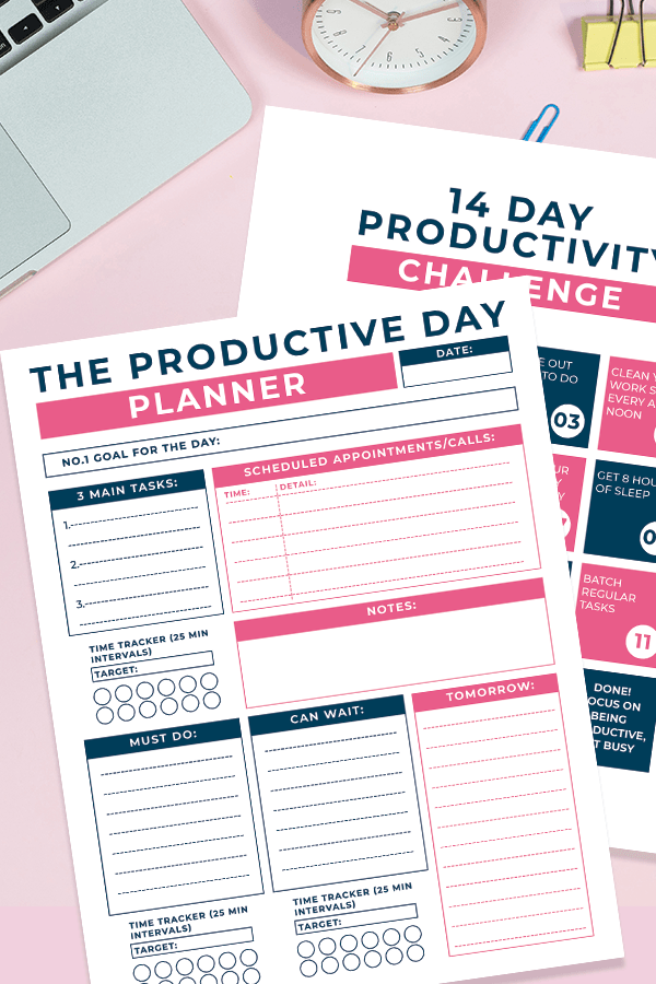 Today I've got a productivity planner and a 14 day challenge printable that will have you getting more things done in no time! You can use these sheets daily and get the motivation you need to complete all the tasks! It will help you to organize your life by setting goals and helping with time management. A super easy layout for business or daily life tasks. Grab your free printable download! #productivityplanner #productivity #taskmanager #stayorganized