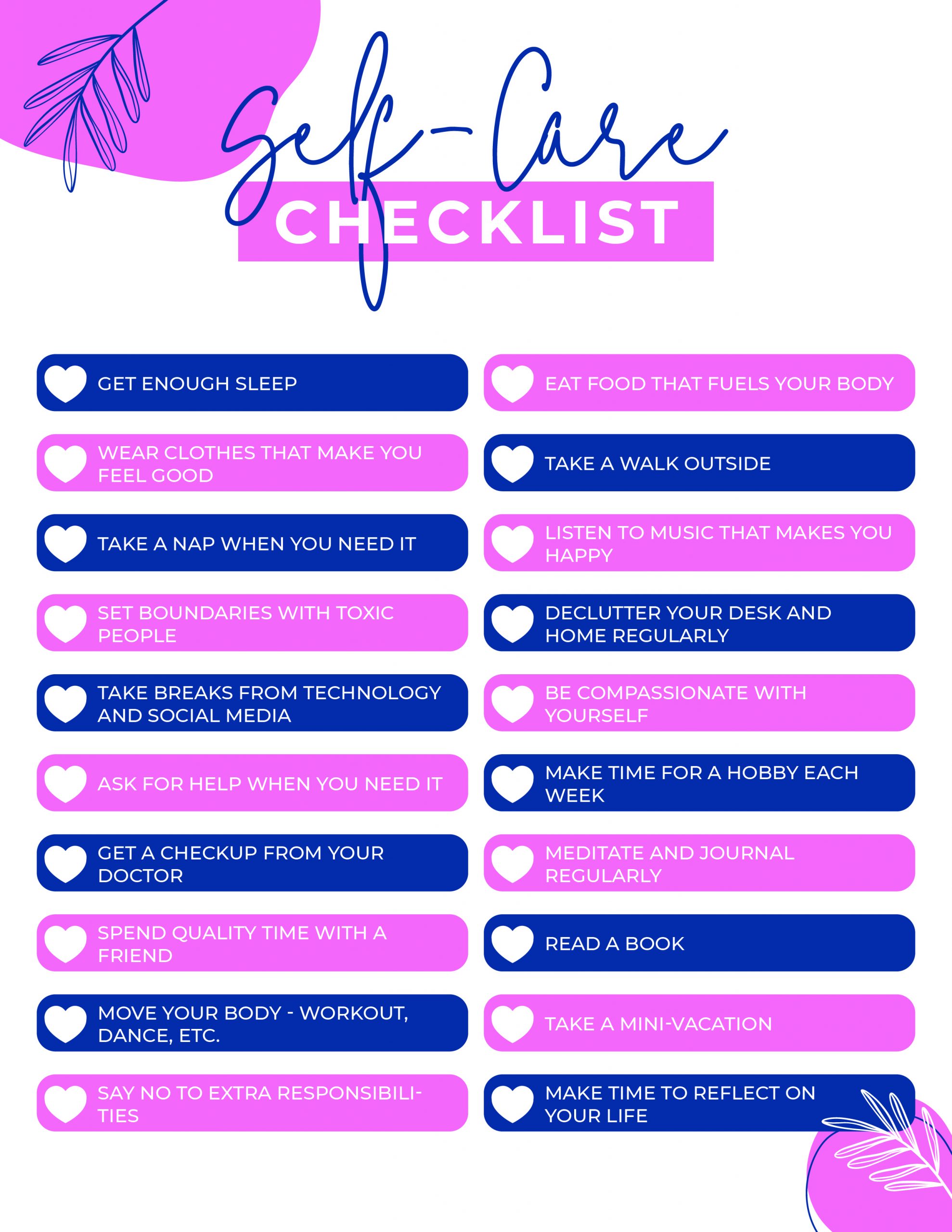 printable weekly self care checklist