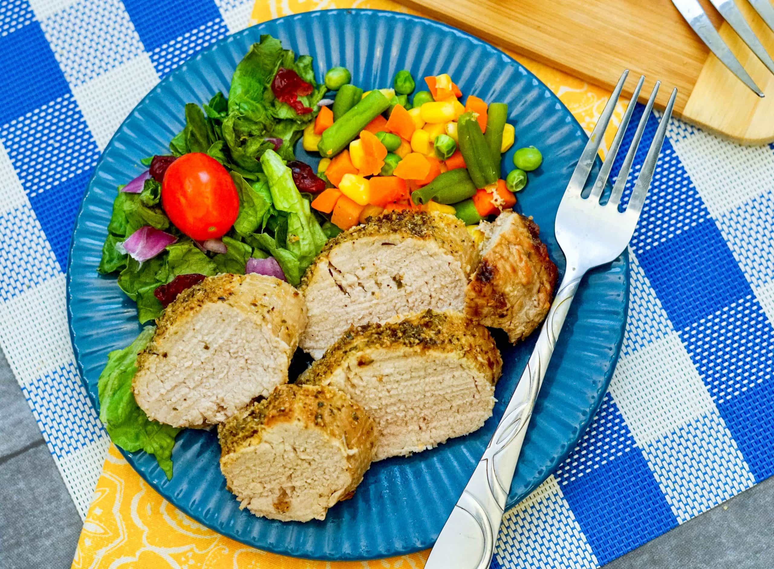 Here is a super easy and yummy main dish that the family will love--air fryer pork tenderloin. Served with your favorite side, it's a great family recipe!