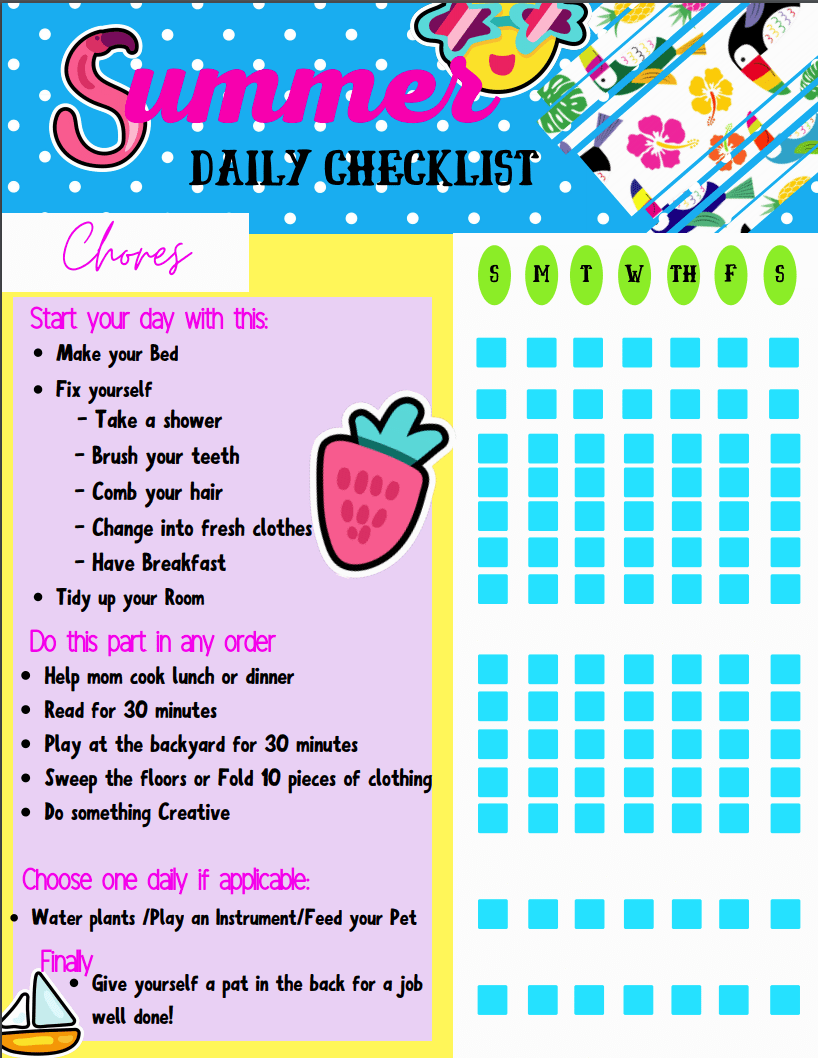 Easy Routine: Kids Daily Summer Checklist (Free Printable)