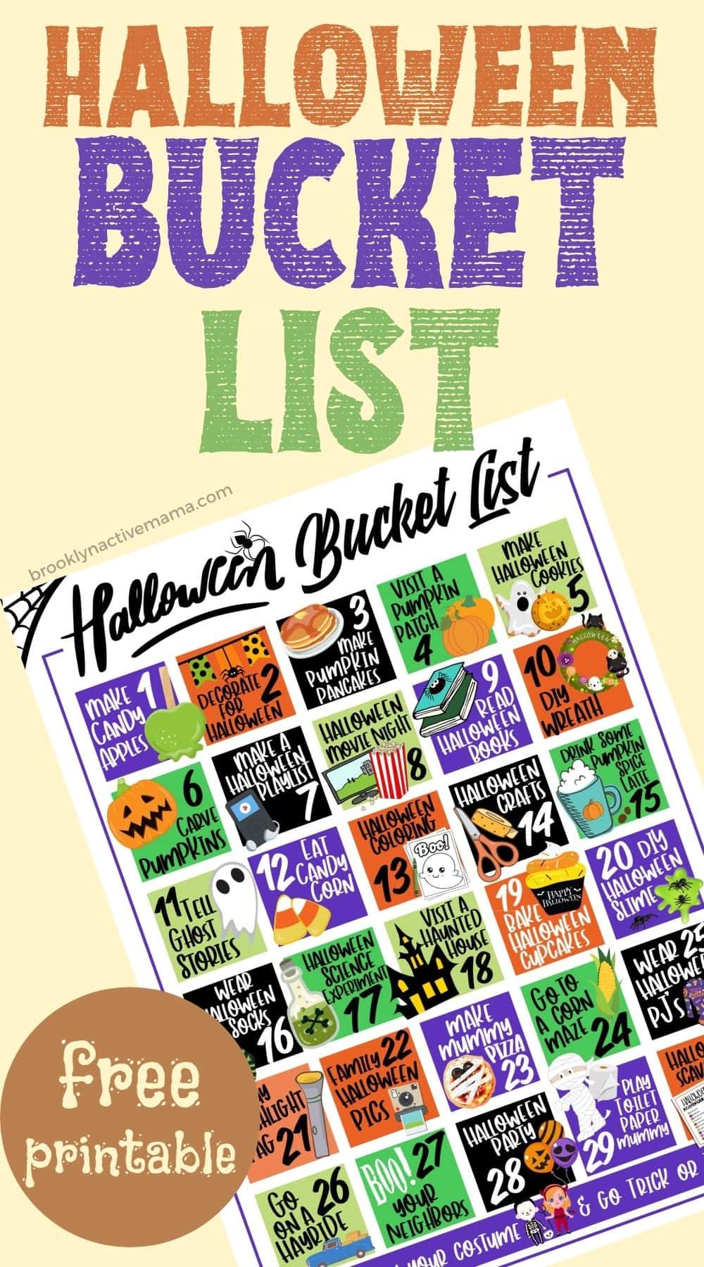 FREE Kids Halloween Fun Bucket List Activities Printable —