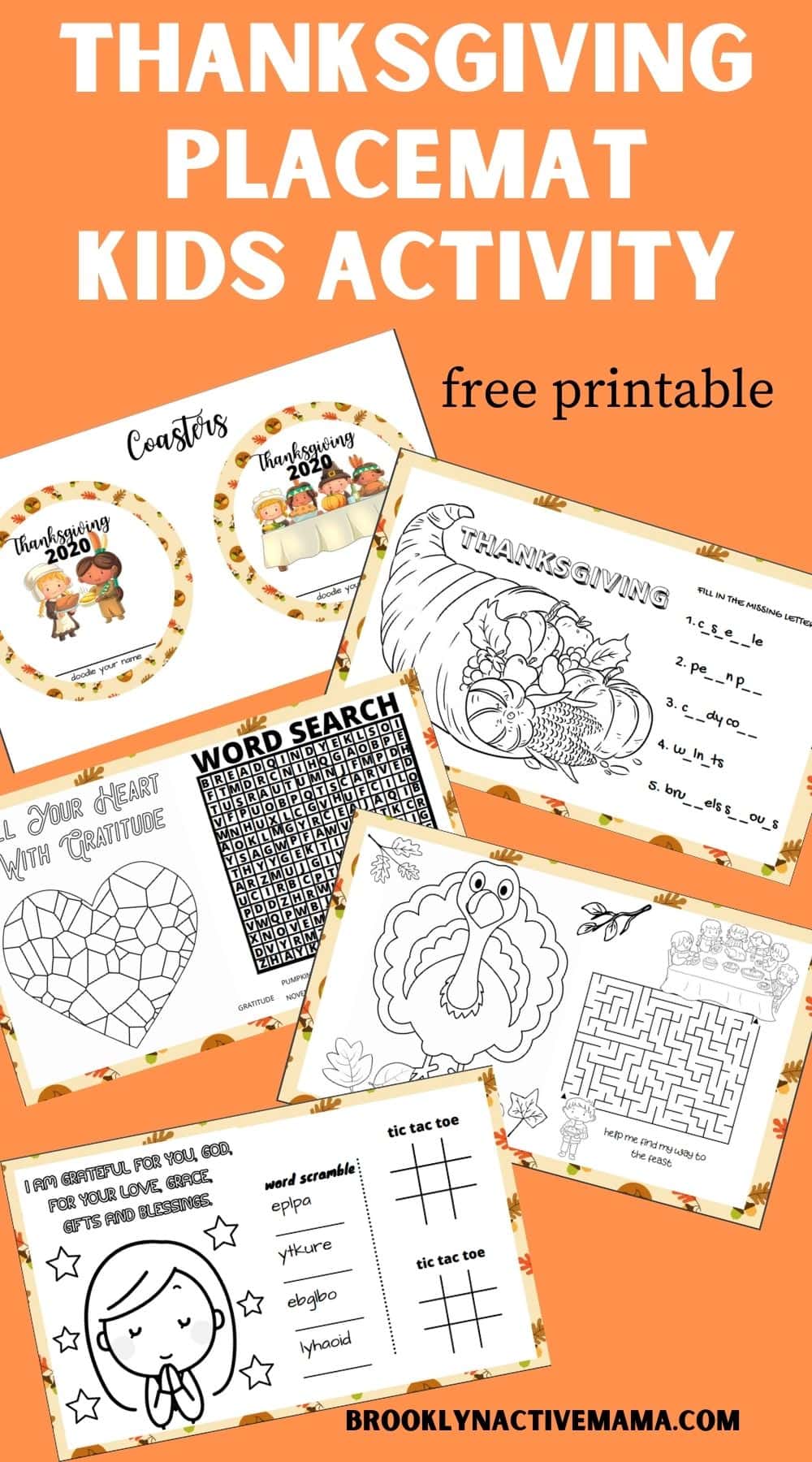 thanksgiving Placemats kids activity