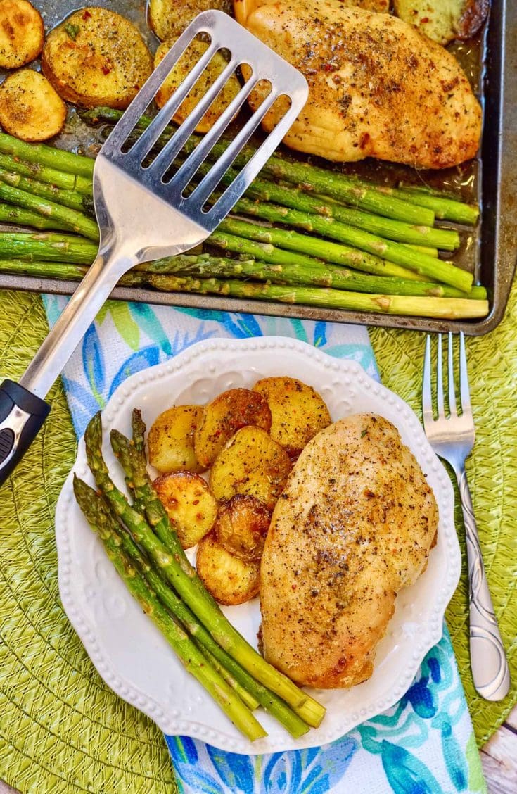 Italian Chicken Sheetpan Dinner with extra asparagus
