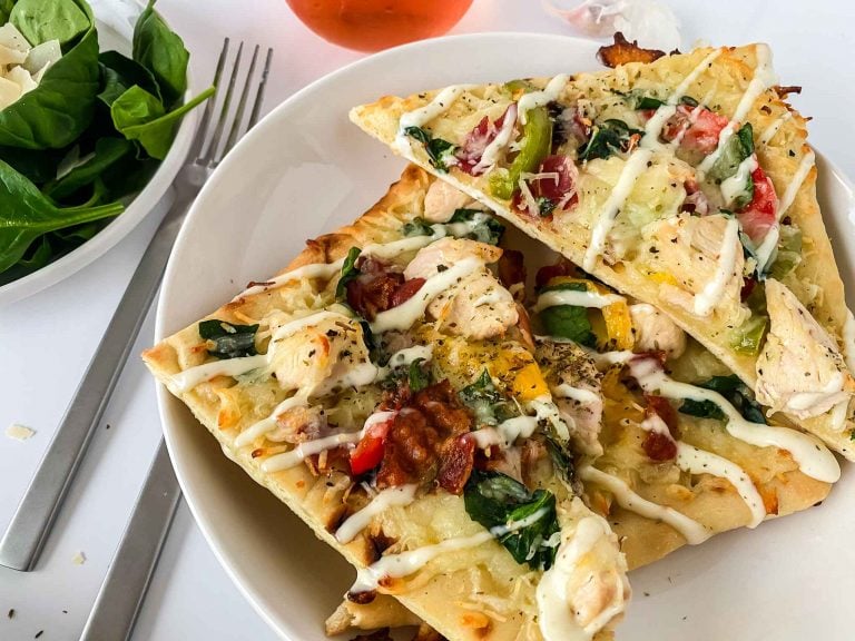 Easy Chicken Bacon Ranch Flatbread Pizza