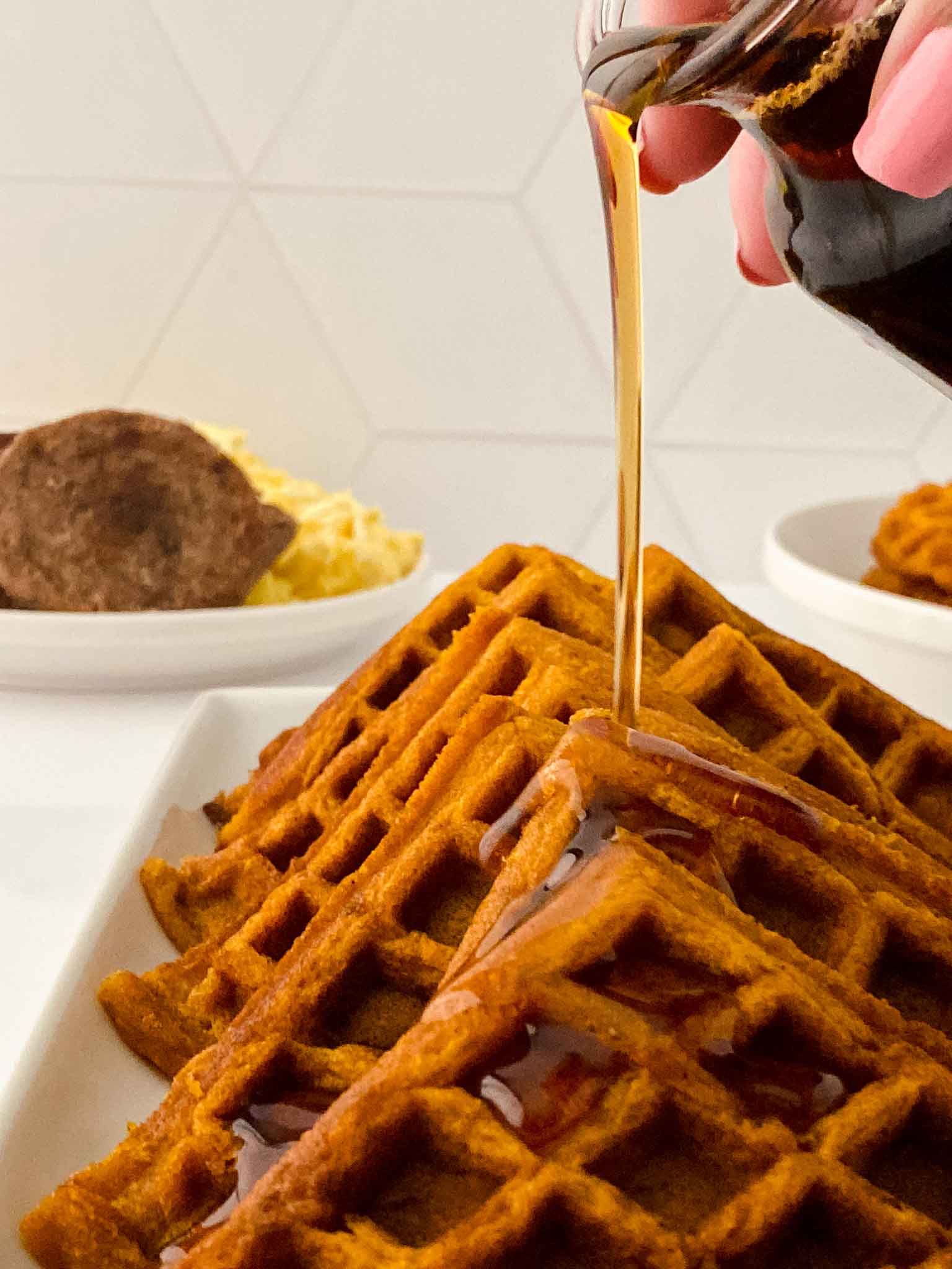 Easy Homemade Pumpkin Waffles with Cinnamon Maple Syrup