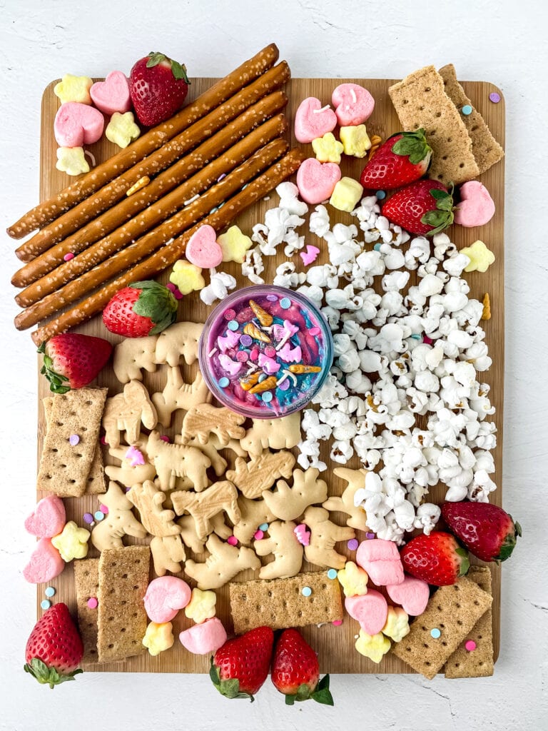 unicorn dip charcuterie board