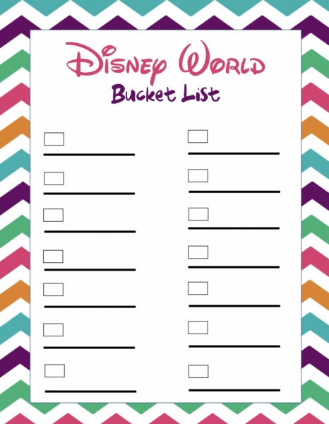 disney world free printable blank bucket list