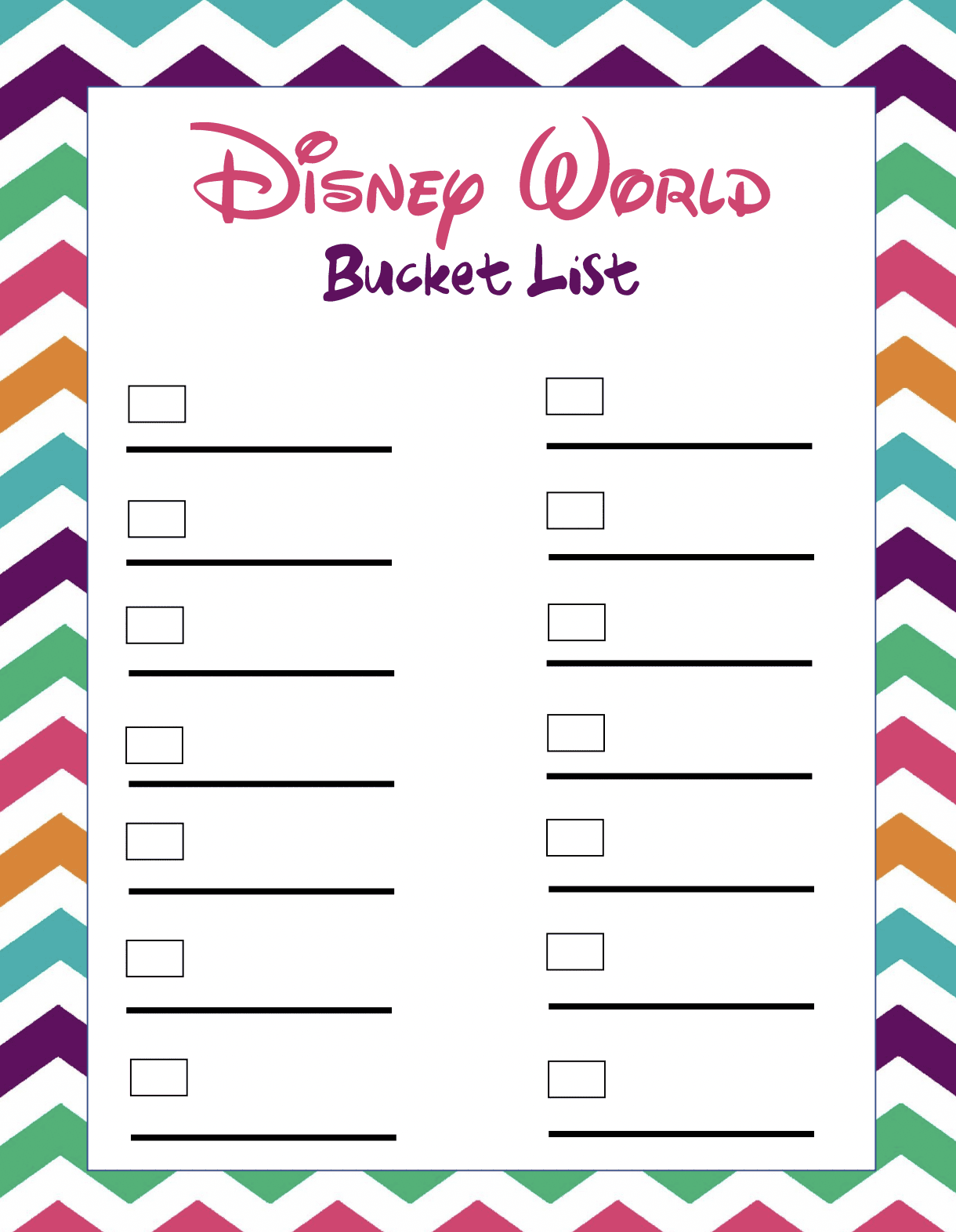 Free Printable Disney World Attractions Checklist 