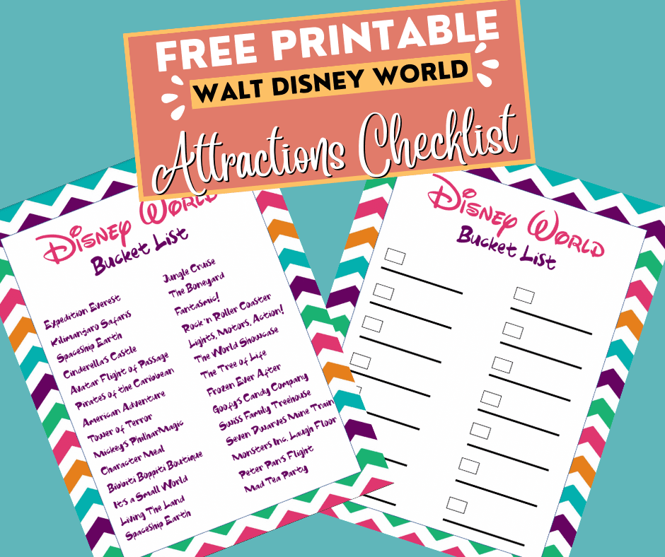 Free Printable Disney World Attractions Checklist 