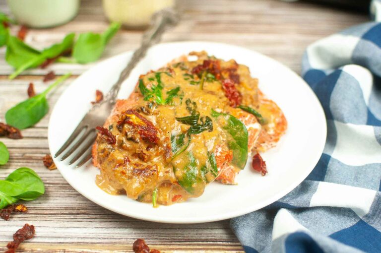 Delicious Air Fryer Tuscan Salmon With Cream Sauce