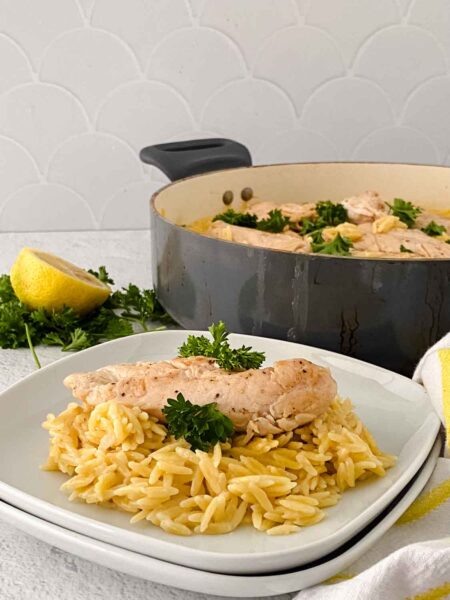 Easy One Pot Chicken Lemon Orzo Skillet Recipe