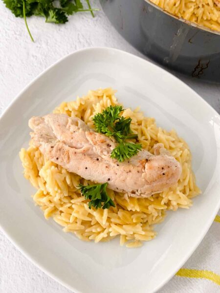 Easy One Pot Chicken Lemon Orzo Skillet Recipe