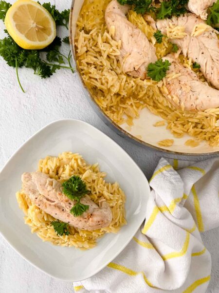 Easy One Pot Chicken Lemon Orzo Skillet Recipe