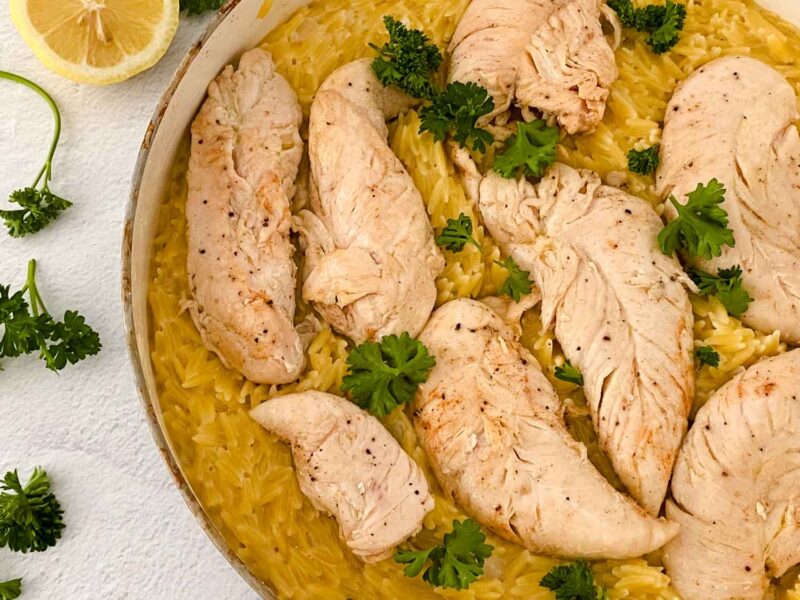 Easy One Pot Chicken Lemon Orzo Skillet Recipe