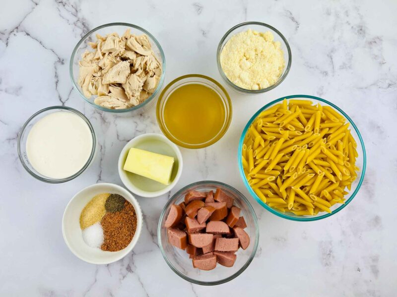 slow cooker cajun chicken recipe ingredients overhead shot