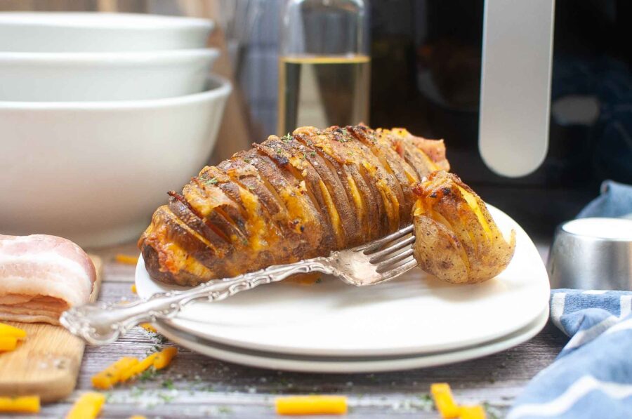 Air Fryer Bacon and Cheese Hasselback Potatoes
